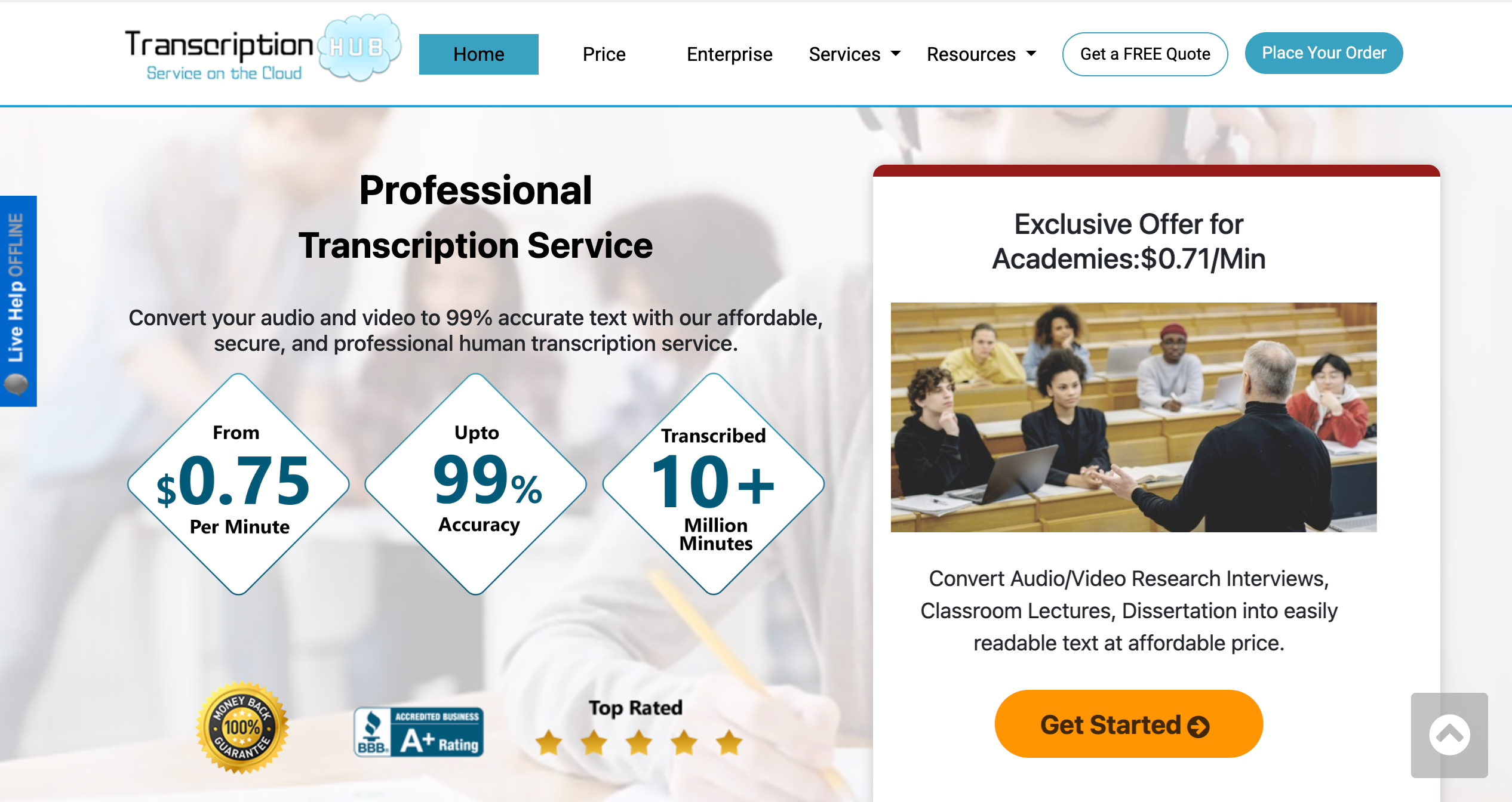TranscriptionHub pricing screenshot