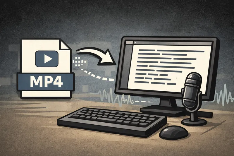 Illustration of converting an MP4 file into text on a computer screen