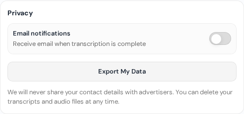 Privacy settings card inside account settings