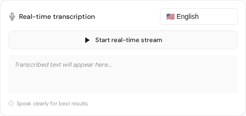 Realtime transcription panel in dashboard upload page