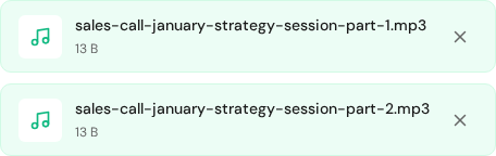 Uploaded files list in the upload workspace
